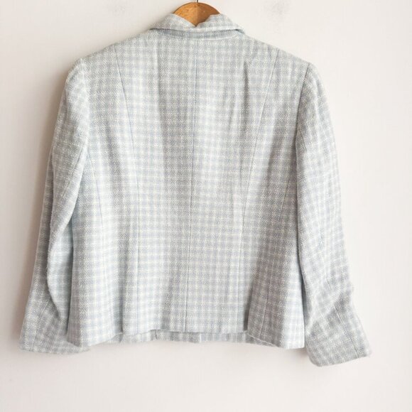 Talbots Vintage Pastel Blue White Check Plaid Print Cropped Blazer 6 - Picture 4 of 5